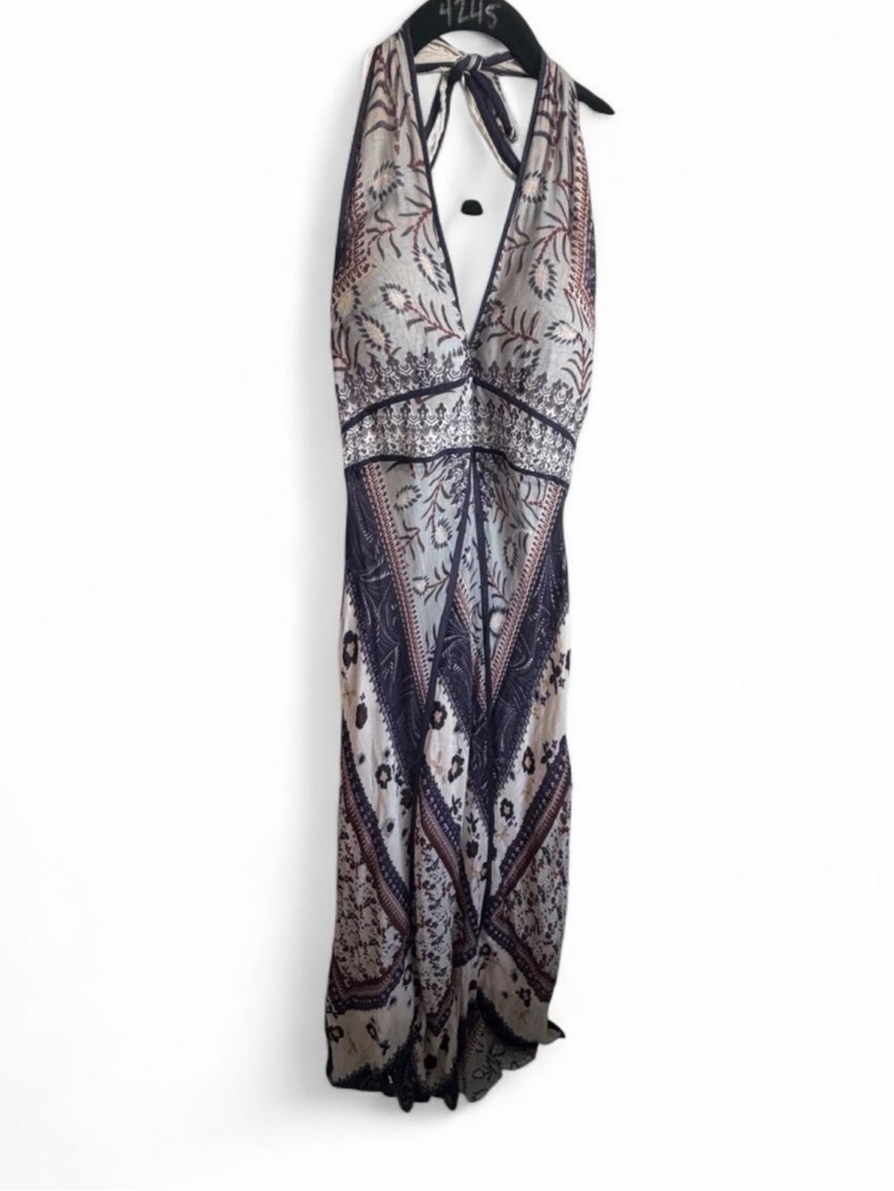 ba&sh Neutral Paisley Halter Maxi Dress in Cream and Brown